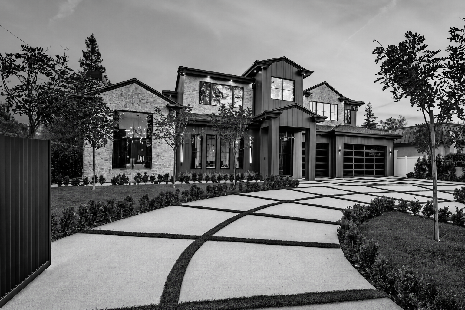 Luxury estate home at dusk